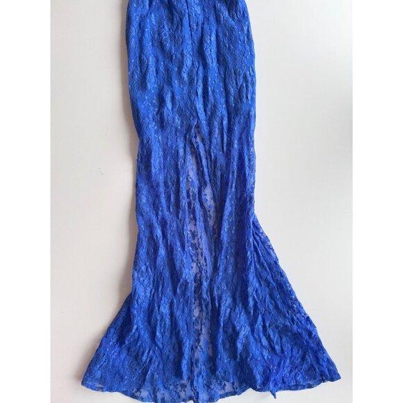 Vintage 00's LE CHATEAU Royal Blue Stretch Lace Fish Tail Maxi Dress, Size XS - Picture 8 of 12
